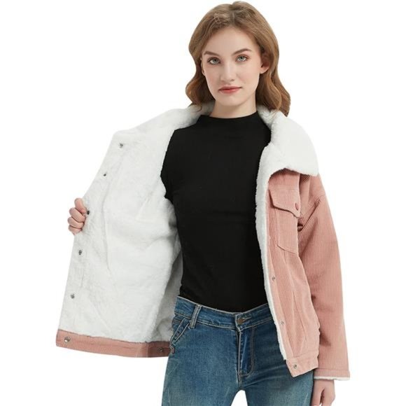 Gihuo Women´s Winter Corduroy Jacket Fleece Sherpa Lined Warm